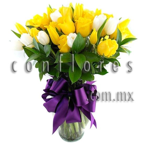 Arreglo con Flores Tulipanes Amarillos Lluvia - Florería conflores