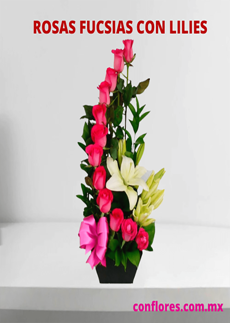Arreglos Con Rosas Fucsias y Liliums CDMX - Floreria conflowers