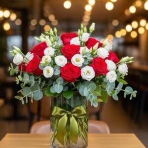 Lisianthus Blancos y Rosas Rojas CDMX