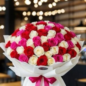 Ramo de Rosas Rojas Fucsias y Blancas 