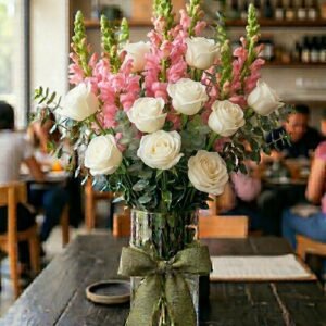 Perritos Rosa y Rosas Blancas